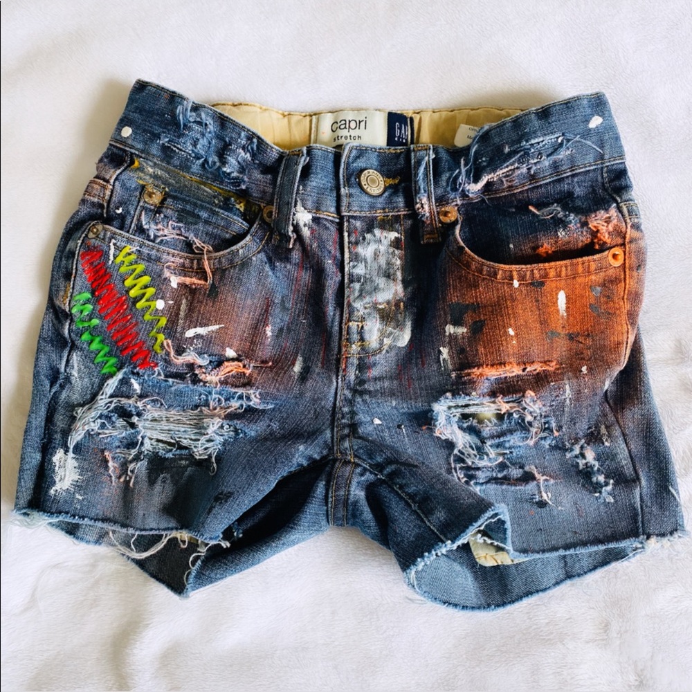 Painted And Distressed Girls Denim Cut Off Shorts